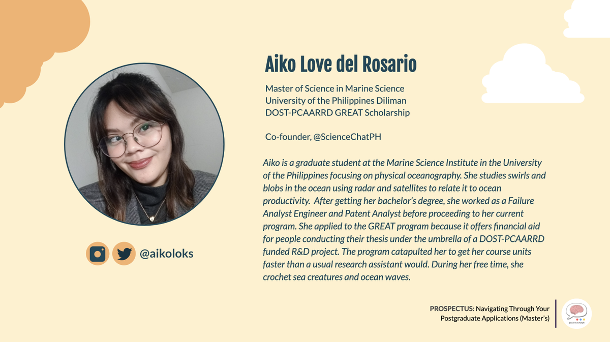 ScienceChatPH's tweet image. Papahuli ba naman ang scholarship na sariling atin🤷🏼‍♂️ ? Samahan si Aiko (@aikoloks) sa pagbabahagi ng kaniyang karanasan bilang recipient ng #DOST scholarship. 🇵🇭

Check: sei.dost.gov.ph/index.php/prog… &amp;amp; pcaarrd.dost.gov.ph/home/portal/in…

#Prospectus #GetIntoMasters #ScienceChatPH #pinoyscientists