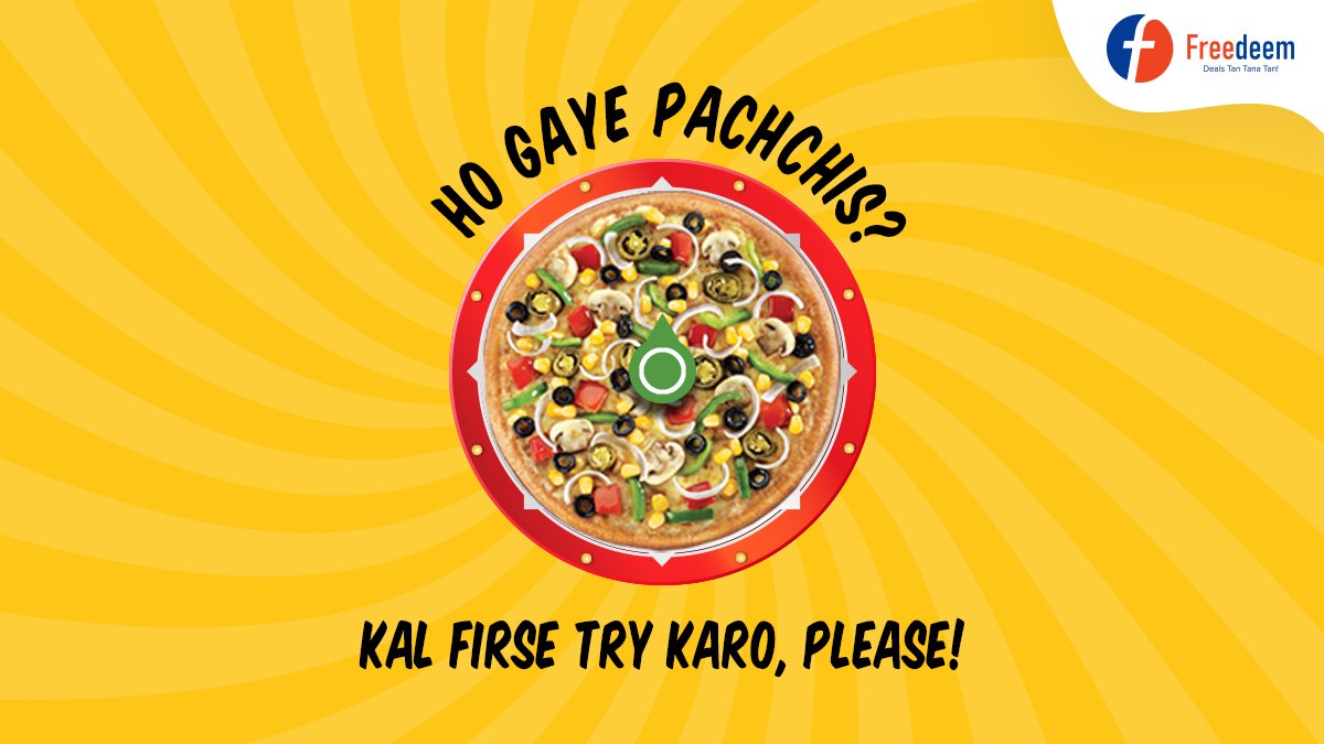 freedeem's tweet photo. Ended your quota of 25 spins? Worry not! Play 'Spinzza!' on a daily basis to win free pizzas!

#Freedeemapp #pizza #spinandwin #Surat #Ahmeda https://t.co/XNXvF4uc0I