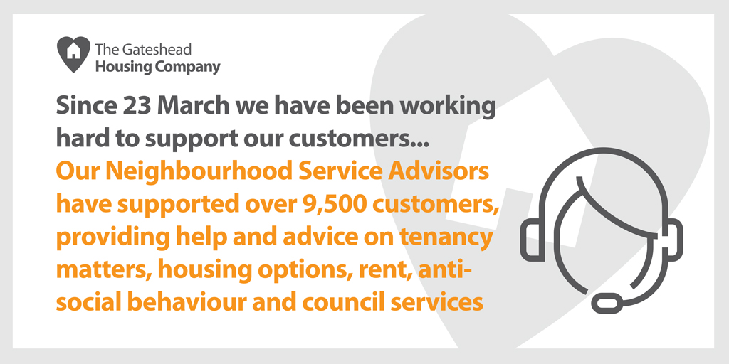 🧡During lockdown, we've worked hard to support our customers.

Since 23 March, our Neighbourhood Service Advisors have supported over 9,500 customers, providing help and advice on tenancy matters, housing options, rent, anti-social behaviour and council services.