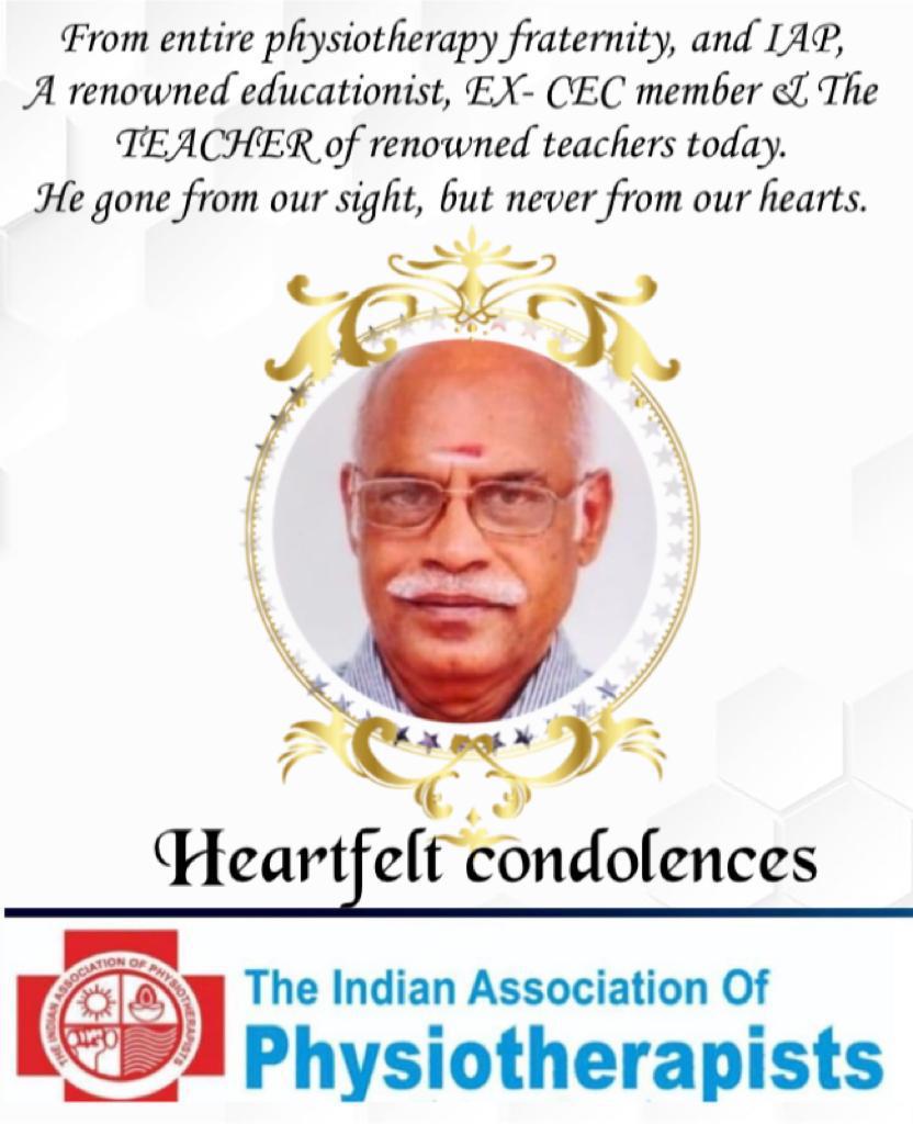 india_iap's tweet photo. Late Mr .A.G Dhandapani
Retired Professor and Principal,
College of Physiotherapy,
Sri Ramachandra University,Chennai 
Sir You will be always in our Prayers and Thoughts!! https://t.co/6Dhoeqgkz4