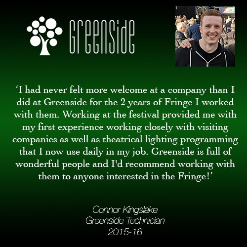 GreensideVenue's tweet photo. A little something from what Greenside means to and did for some of our technicians 💚 @jakehtaylor @ConnorKingslake
#Greenside #GreensideFamily  #GreensideProduction #Edfringe #VenueDesign #FringeTheatre #MakeYourFringe https://t.co/zeBq6EfhMg