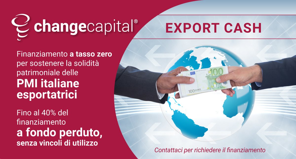 ChangeCapital1's tweet photo. #Tassozero e #fondoperduto, il finanziamento erogato da
@SACEgroup a sostegno delle #PMI esportatrici italiane che registrano il 20 % del fatturato totale all’estero.
Contattaci per sapere tutti i dettagli su https://t.co/yQ64ITHkVK
#finanziamenti #finanza #finanzaagevolata https://t.co/q9g7mFMCi2