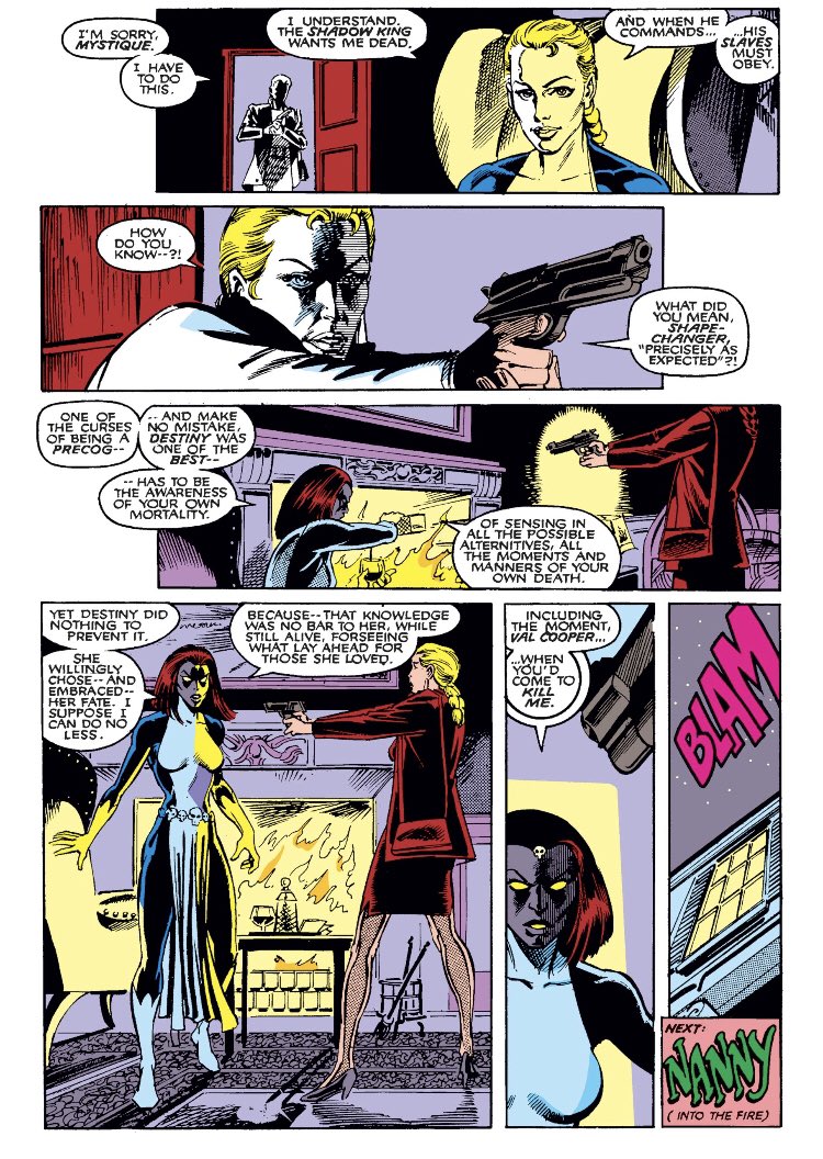 Uncanny 266SK/Reisz’s plan is foiled when a doofy thief named Gambit gets involved. Val also appears to kill Mystique at SK’s command.