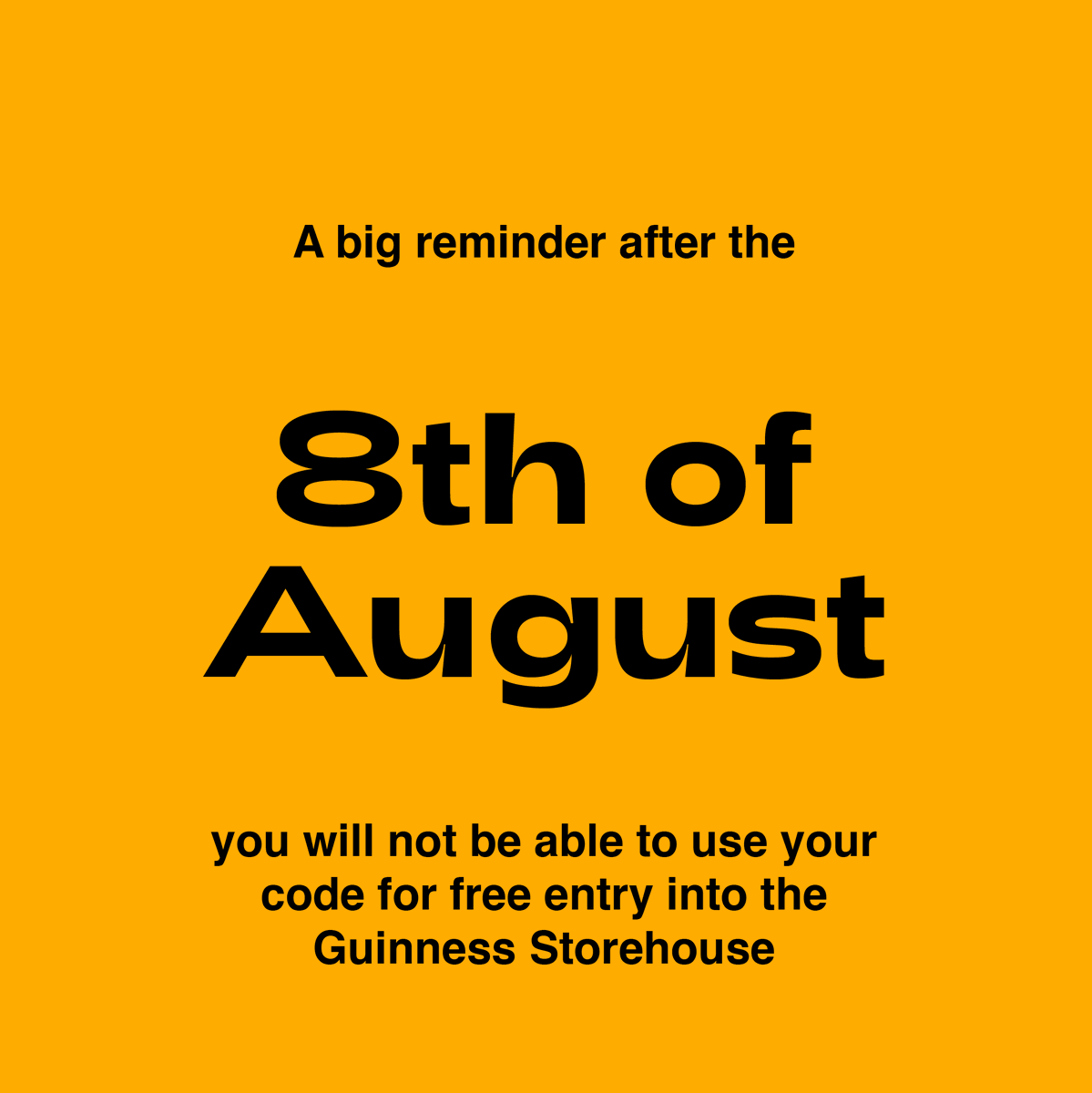 Creatives Against COVID-19 (@createsvscovid) on Twitter photo Only 2 days left to use your complimentary ticket to see the SOON IS NOW exhibition at the <a href="/homeofguinness/">Guinness Storehouse</a> ! Make sure to use your code to book your free trip before 8th August. However, bookings can be made for visits up until and including August 31st. Only 2 days left to use your complimentary ticket to see the SOON IS NOW exhibition at the <a href="/homeofguinness/">Guinness Storehouse</a> ! Make sure to use your code to book your free trip before 8th August. However, bookings can be made for visits up until and including August 31st.