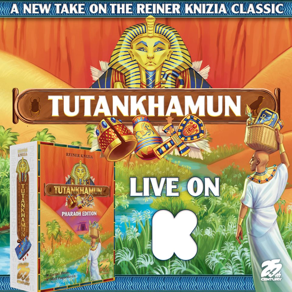 Tutankhamun is live on Kickstarter and ends Aug 13th. Don't miss this new version of a Knizia classic, including a free promo mini-expansion and deluxe edition option! 
Tutankhamun.Games