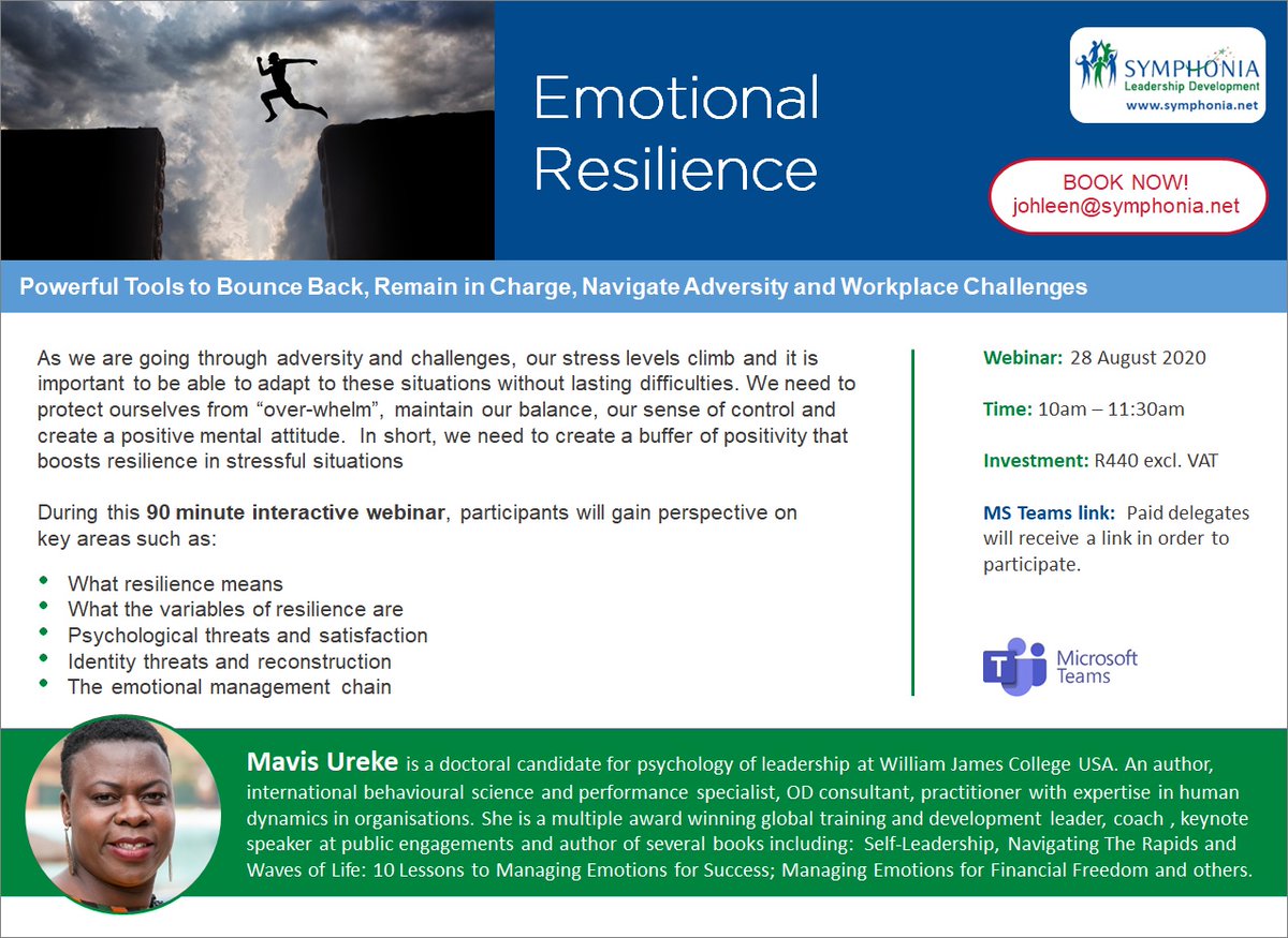 Emotional Resilience webinar. Maintain your balance, sense of control and positive mental attitude
symphonia.net/symphonia/inde…
<a href="/mazhuramavis/">Mavis Mazhura</a>