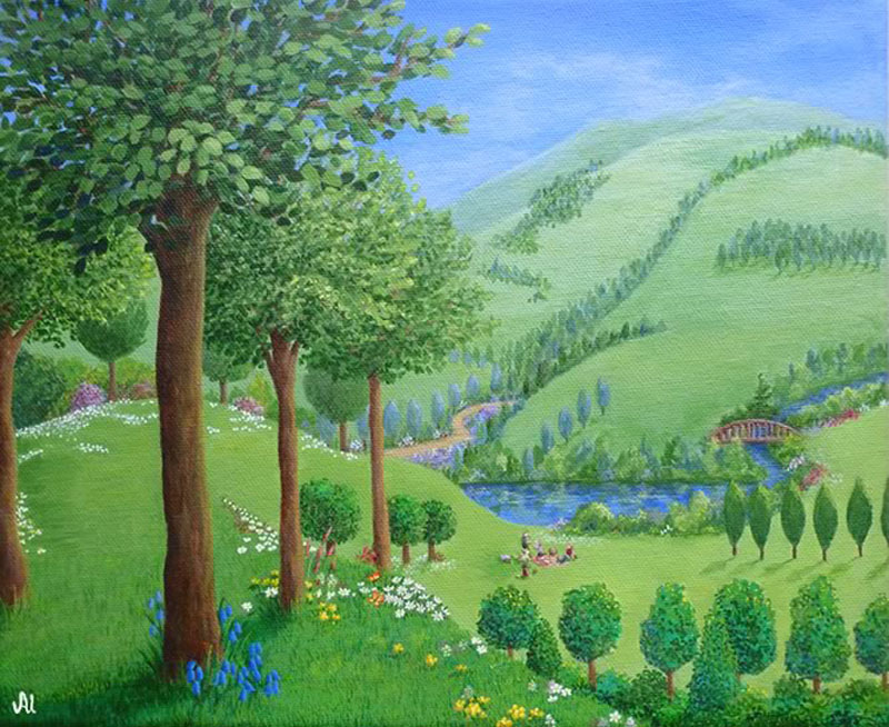 "Path of Life" is a peaceful painting by Julia Underwood. The artist creates idyllic paintings infused with a sense of harmony. She applies her extensive knowledge of Feng Shui principles that bring an immediate and lasting healing quality to her art.  healing-power-of-art.org/julia-underwoo…
