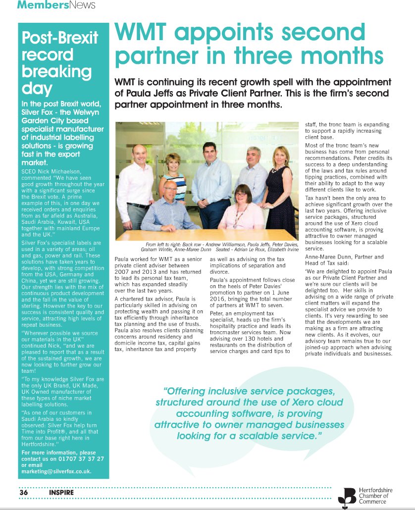 SilverFox's tweet photo. #ThrowbackThursday to 2016 and an article in @HertsChamber Inspire magazine about Silver Fox prospering in the export market post-Brexit.
#MadeInBritain #CableLabels #Export #Manufacturing https://t.co/yuRdDApb86
