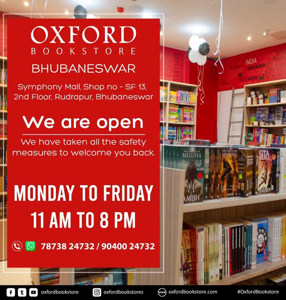 oxfordbookstore's tweet photo. We are happy to announce that Oxford Bookstore Bhubaneswar is now open from 11 AM to 8 PM (Monday to Friday).
We have taken all the safety measures & precautions to welcome you back at our store.
#OpenNow #OxfordBookstore #Bhubaneswar #SymphonyMall #BookRequest #Books https://t.co/3wrDRjjxkM