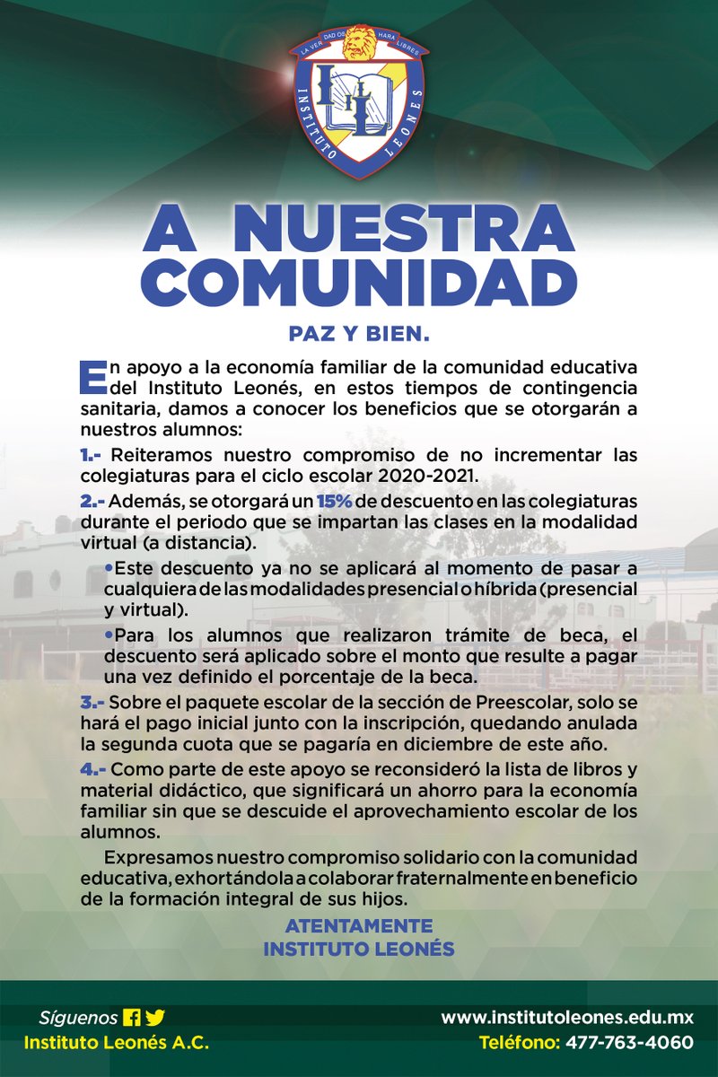 InstitutoLeones's tweet photo. APOYOS PARA EL CICLO 2020-2021 https://t.co/nOwEK3zH0I