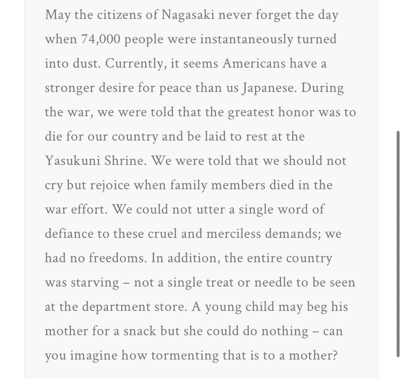 I turn again to the testimony of Inosuke Hayasaki, who I met in Nagasaki, and his explanation for why he has spent over seven decades sharing his witness to the bombs.
