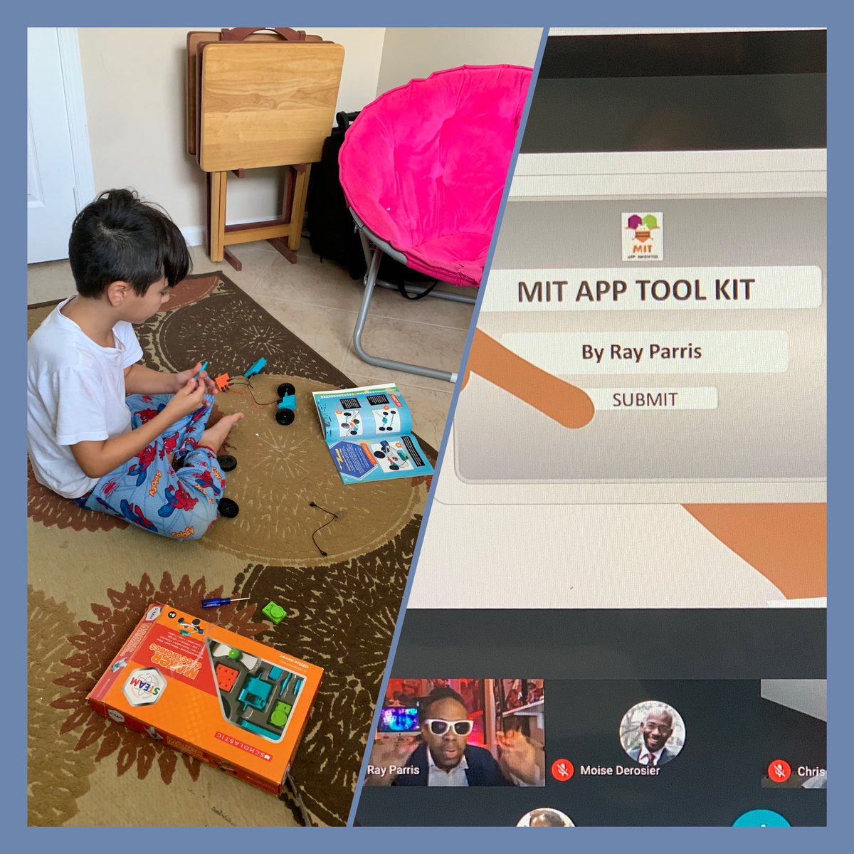 Shuhaiber5's tweet photo. How to keep the kiddos busy while on a #GoogleMeet w/#NFTE! #MITInventor https://t.co/iyAxQiURko