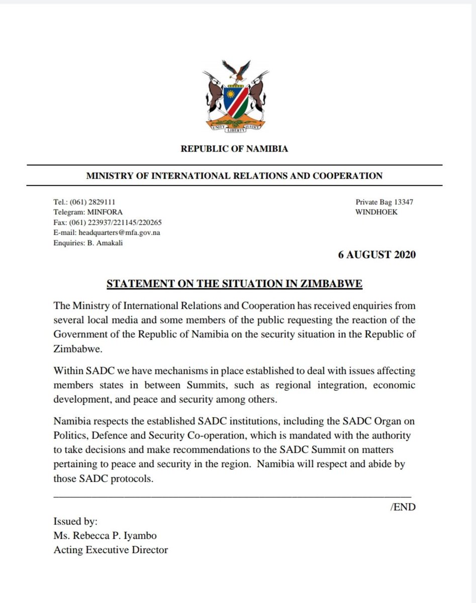 MIRT_NAMIBIA's tweet photo. Statement on the situation in Zimbabwe https://t.co/Ka95xskZAy