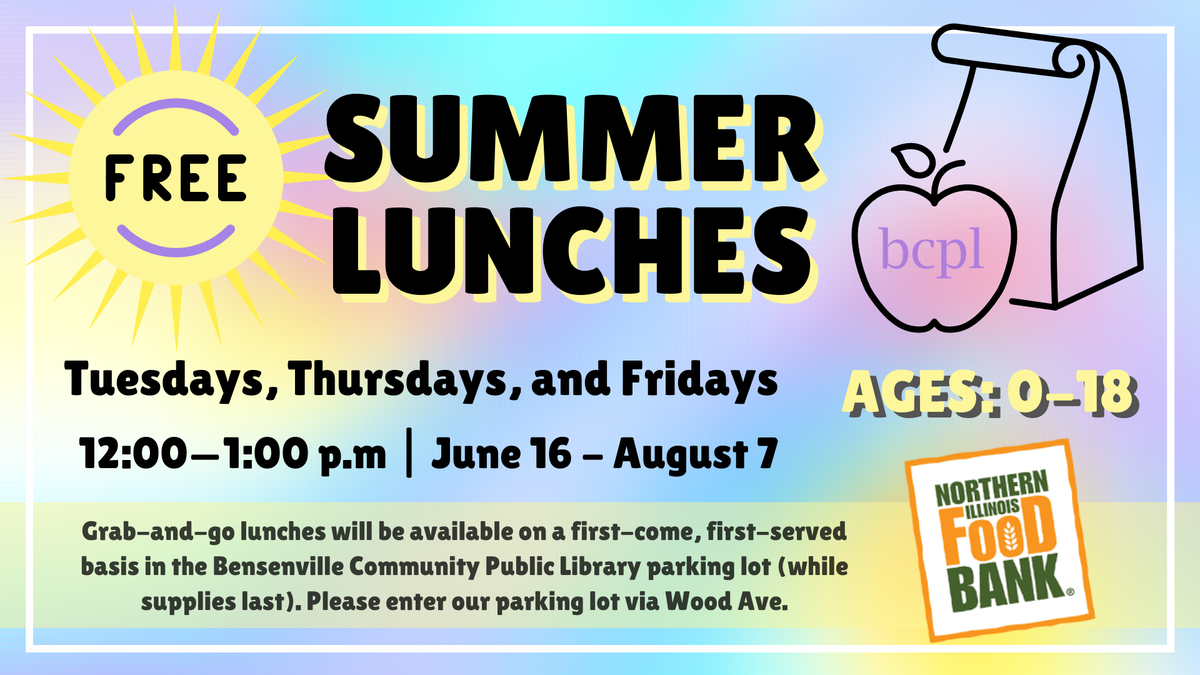 BensenvilleLib's tweet photo. Thursday, August 6 & Friday, August 7 are the last days to get free summer lunches! π π₯ͺ π§
See you at 12:00 p.m. in the Library parking lot! π https://t.co/zemNqX714U