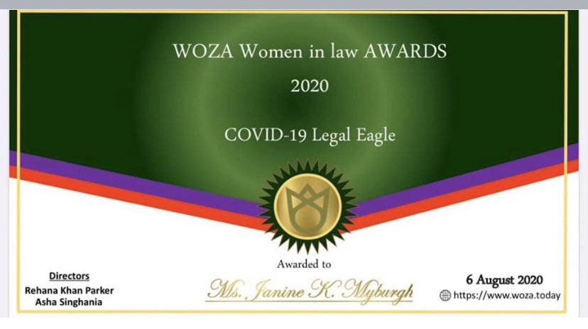 myburgh_janine's tweet photo. I am exceptionally proud to have been awarded the Covid 19 Legal Eagle Award🙏🏻#Myburgh Attorneys https://t.co/EPTijDJxuq