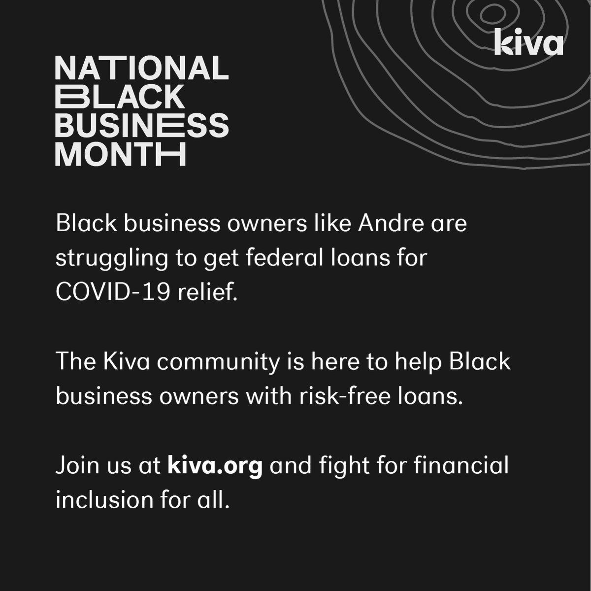 Kiva's tweet photo. For many Black-owned businesses, it has been a major challenge getting the funds they need to keep the doors open.

Let's do our part in supporting Black business owners like Andre at https://t.co/B6xHbevVGf. 

#NationalBlackBusinessMonth #KivaCommunity https://t.co/p4ArdipX9g