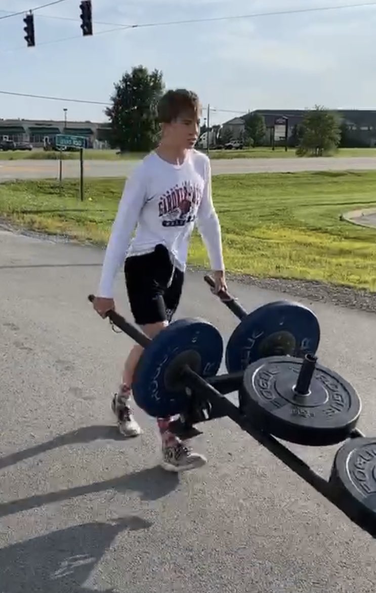 cruiser96's tweet photo. The boy got some work in this morning @OldSchoolGymOH.

Of all that he did today (heavy squat, battle chains, etc) this was his favorite “least favorite”!

#ManStrength wheelbarrowing heavy things for about a quarter of a mile.

Rest up, kid. We’re live wrestling tonight! https://t.co/bw69cevwGs