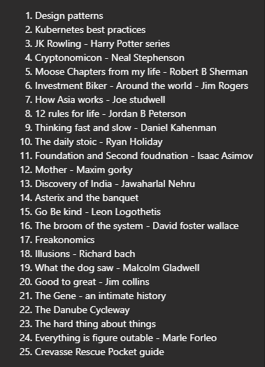 A list of good books. 