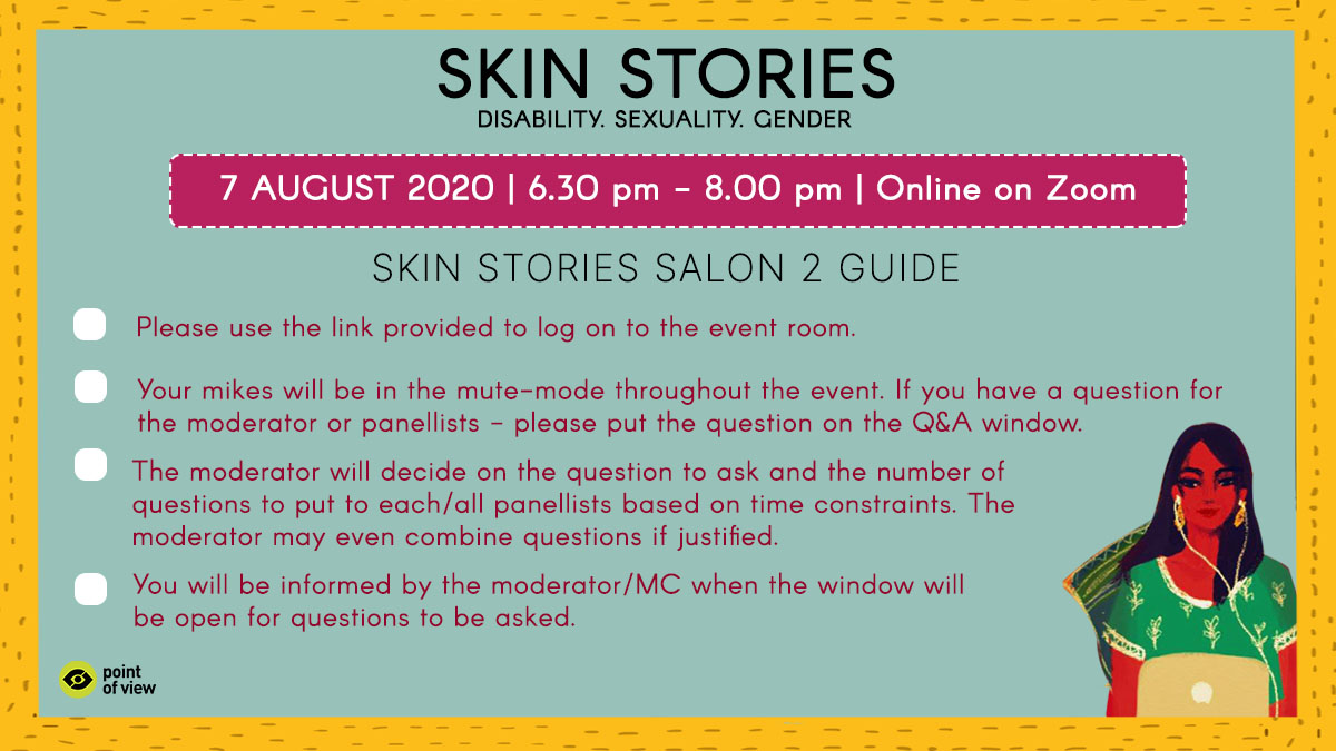 povmumbai's tweet photo. Here are some notes to improve your ‘Mind and Body’ #SkinStoriesSalon experience! Join us tomorrow (7 August '20), 6.30 pm IST as we get together with five #SkinStories authors in conversation with our Managing Editor, Shreya Ila Anasuya.
DM or reply for an invite! #SexDis (2/3) https://t.co/owuQ0JXJtJ