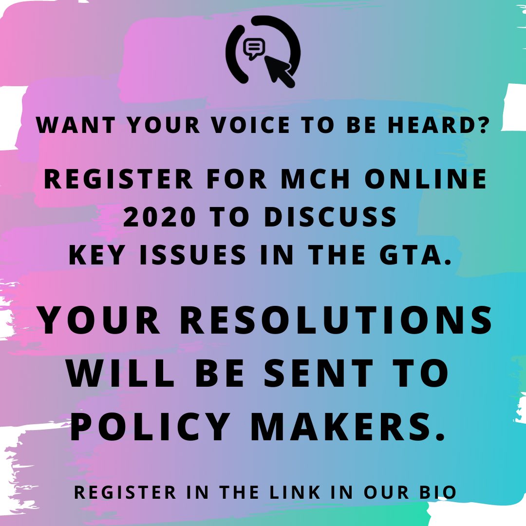 ModelCityHall's tweet photo. With everything going on, we wanted to find a way to connect the conversations we’re having to people who are willing to listen and make change. At #MCHOnline2020, all youth ages 14-25 in the GTHA will get the opportunity to write resolutions that will be sent to policy makers. https://t.co/sLjAMfSQZO