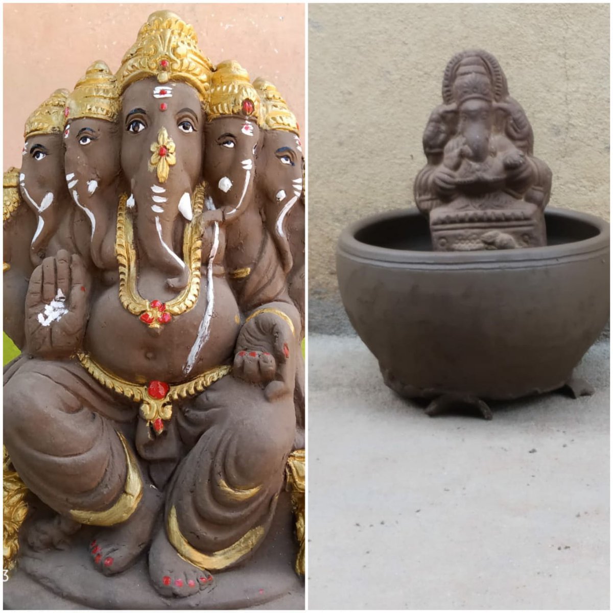 Seed Ball Ganesha= The idol once immersed in water has a seedball which germinates &amp; grows in to a tree.

A better way to go eco friendly this season.

Handmade by artisans of #Narayanpet
(Details Below)

#Eachoneplantone
#SwacchTelangana