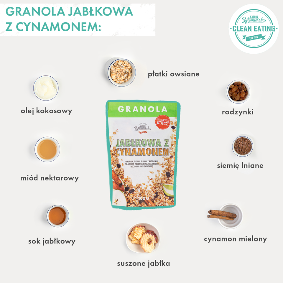 cleaneatingpl's tweet photo. #Granola jabłkowa z cynamonem - to Wasz faworyt! Jeden z bestsellerów #Clean_Eating. Dlaczego tak lubicie ją #chrupać? A to dlatego, że ma naturalny, prosty skład, który rozbieramy tu dla Was na czynniki pierwsze. Dbamy, żeby #produkty powstawały z najwyższej jakości składników! https://t.co/GZXTIoHpd7