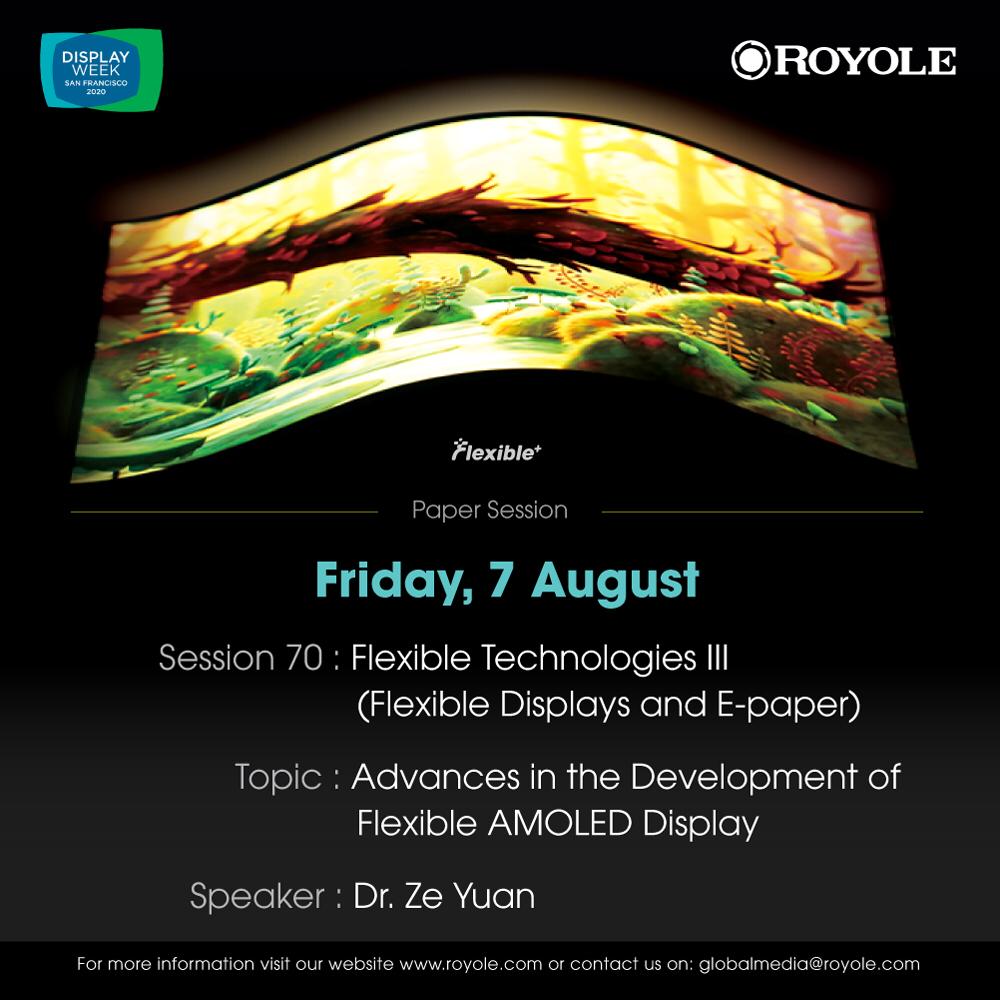 RoyoleOfficial's tweet image. Advances in the Development of AMOLED is now being presented @DisplayWeek. 
Join us to learn more about our technologies from Dr. Ze Yuan.

scomminc.com/pcm/sid/sessio…

#Royole #FlexibleTech #DisplayWeek20