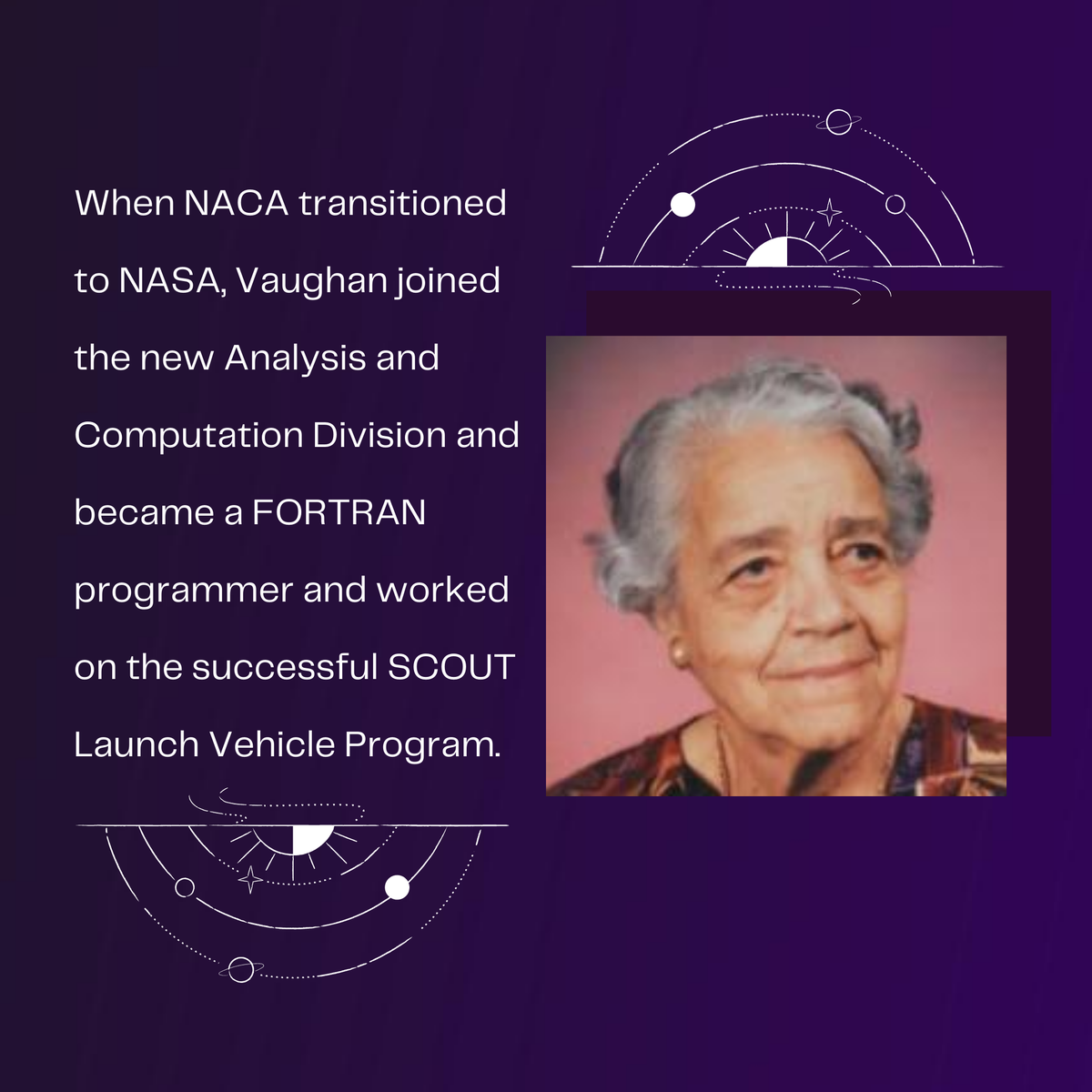 BlueMarbleSpace's tweet photo. Dorothy Vaughan is most notably known for being the leader of the segregated “West Area Computing” unit at NACA. Beyond that, she also fought for equal rights and contributed to the SCOUT Launch Vehicle Program. Her story is told in the film ‘Hidden Figures’. ☄️ 🚀#BlackInAstro https://t.co/mOtNM4p4Ii