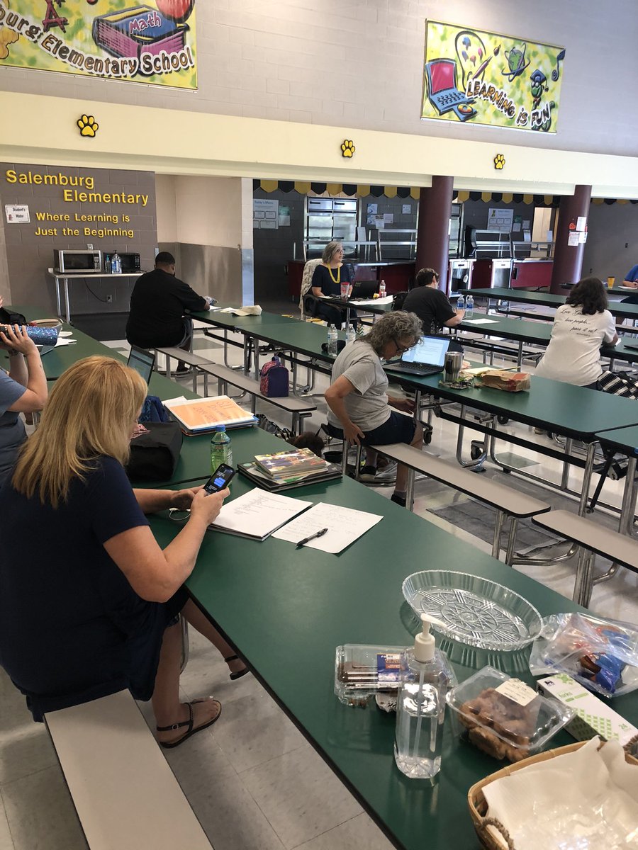 SES__Principal's tweet photo. SES SIT team members work on school  procedures for the upcoming school year.  Remote learning dominated the conversations for two days  A plan is in place. https://t.co/FW8pSwe1Wc