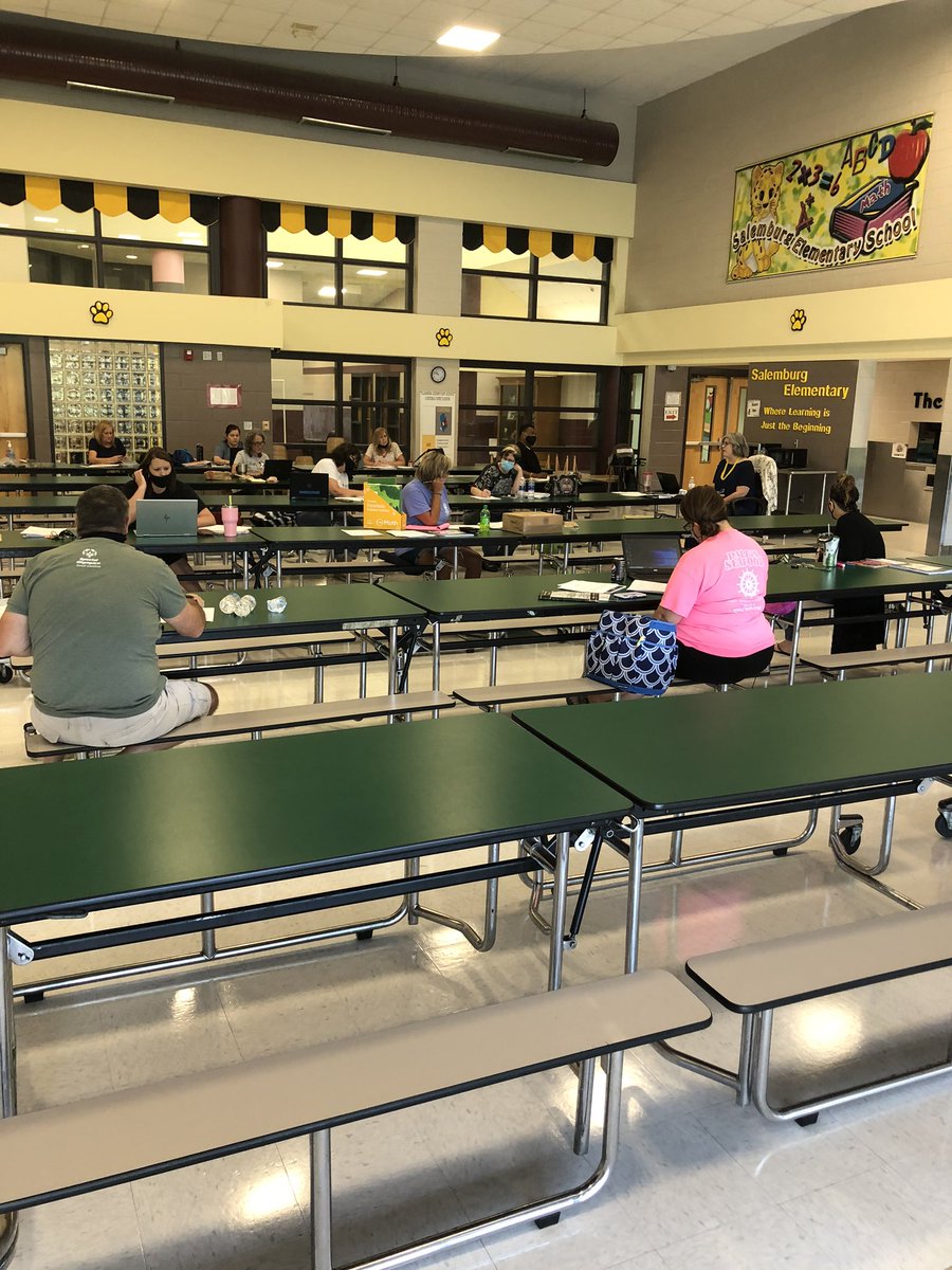 SES__Principal's tweet photo. SES SIT team members work on school  procedures for the upcoming school year.  Remote learning dominated the conversations for two days  A plan is in place. https://t.co/FW8pSwe1Wc