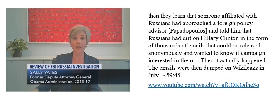 Sally Yates repeatedly told Senate that she did not verify facts in FISA application and relied on false and misleading information from FBI. Yet she very assertively declares, as fact, how investigation started, using info from same people. Count the falsehoods in one paragraph.