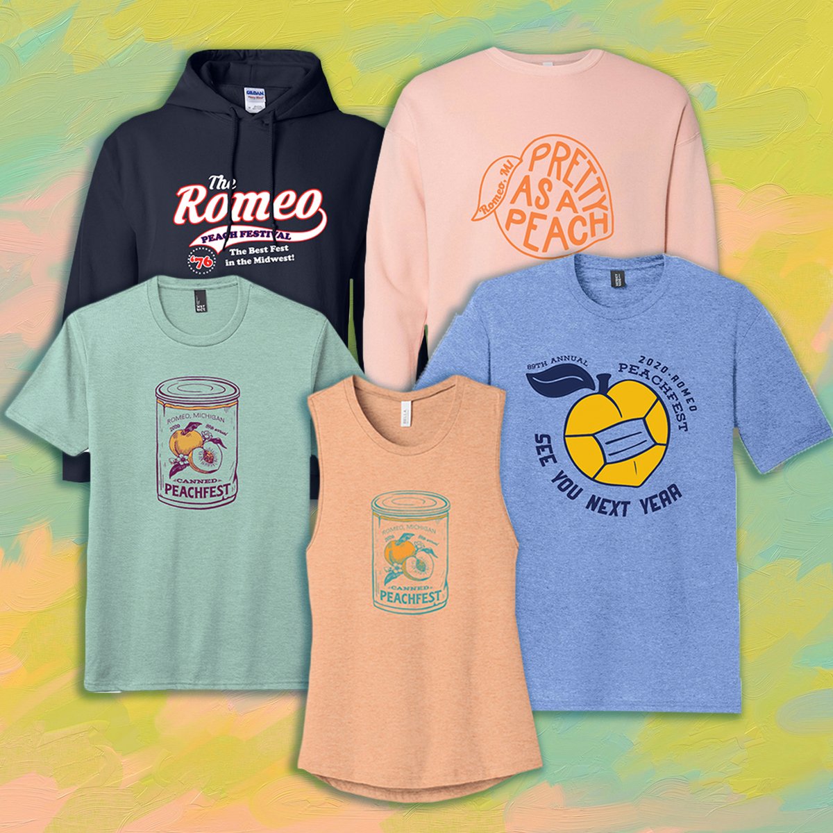 FAMSPrinting's tweet photo. Just because there is no Peach Festival doesn't mean you can't have a shirt! A portion of the proceeds will go to the Lions Club in an effort to support local charities during these unprecedented times. We'll see you guys again in 2021! 
https://t.co/kQXtFABbT9 https://t.co/jBYUroclls