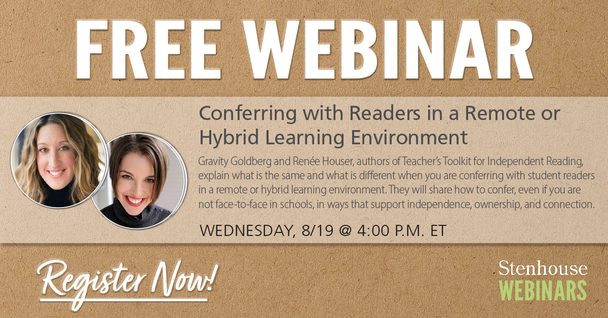 stenhousepub's tweet photo. WEBINAR! Register today and learn how to have productive and meaningful reading conferences with your students in a remote or hybrid setting from @drgravityg and @ReneeDHouser! Wednesday, 8/19 at 4 p.m. ET. #edchat #remotelearning #remoteteaching 

https://t.co/0L9TgRo1To https://t.co/VFkH6XEqOy