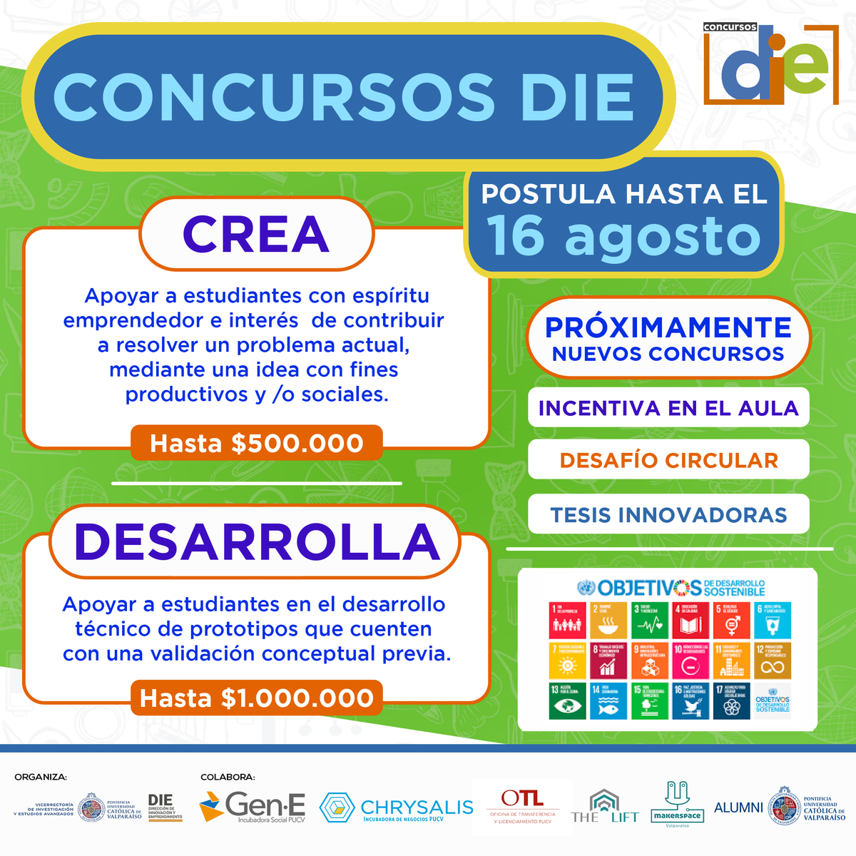 PUCV_Santiago's tweet photo. ¡Atención #ComunidadPUCV y #CFTPUCV!
Ya están abiertos los Concursos DIE 2020 que financian proyectos de innovación y emprendimiento para estudiantes PUCV y CFT PUCV en sus dos categorías:
💡 CREA
🚀 DESARROLLA
Más detalles de los concursos en 👉 https://t.co/MU8dnjLNGz https://t.co/QYtE0IgxQR