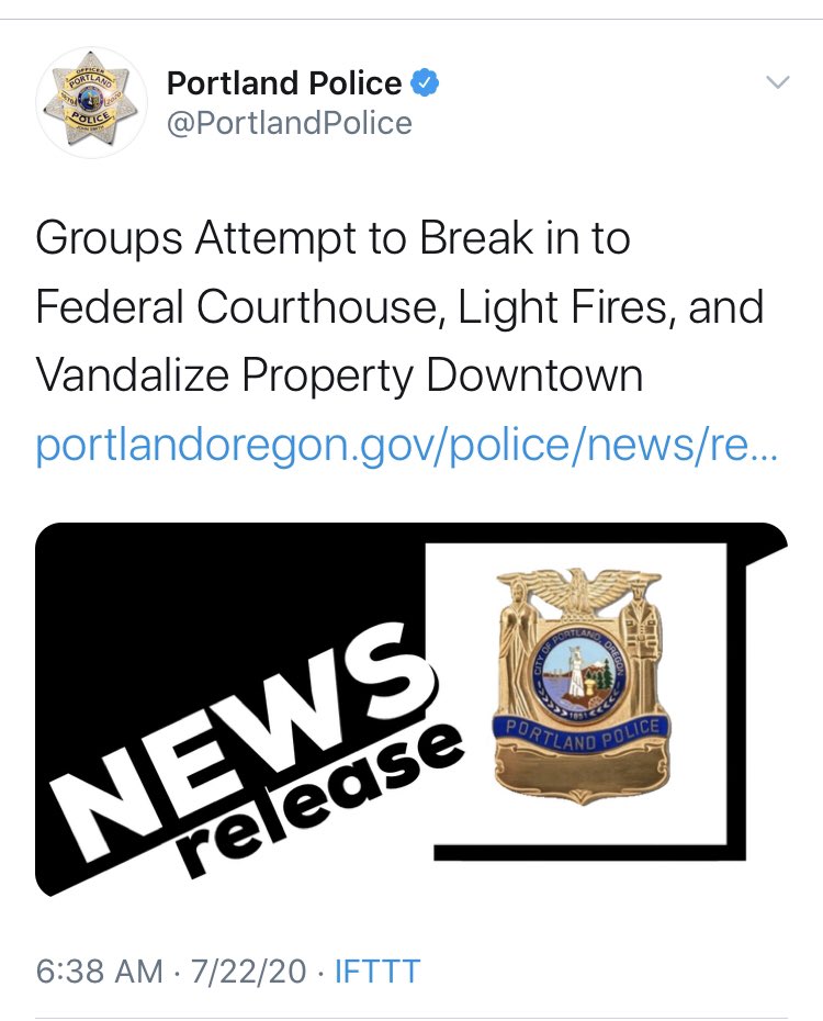 For anyone questioning why the federal government got involved in response to a federal building being hit with “flares and other incendiaries” and vandalized and lit on fire I have an idea. It’s the violence and vandalization and fire.