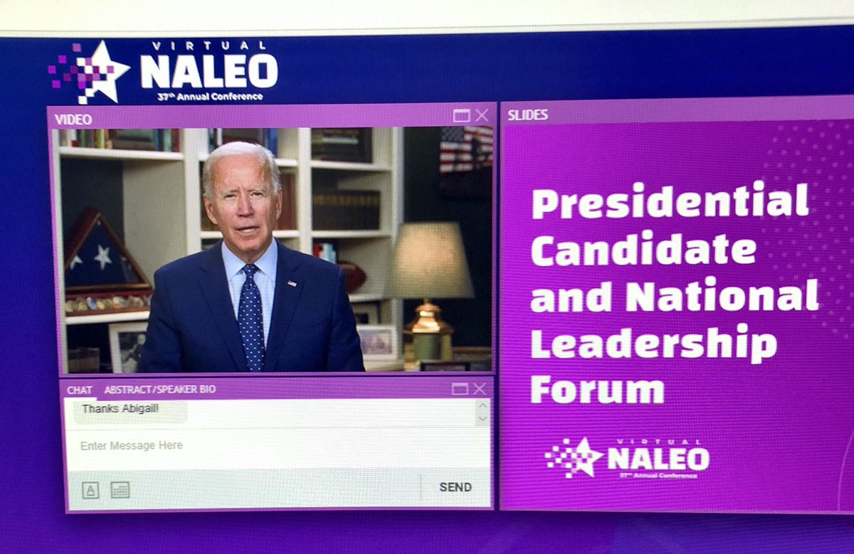 Thank you <a href="/NALEO/">NALEO Educational Fund</a> for hosting today’s Presidential Candidate Forum! As <a href="/Lin_Manuel/">Lin-Manuel Miranda</a> would say, “History has its eyes on us” #NALEOVirtual