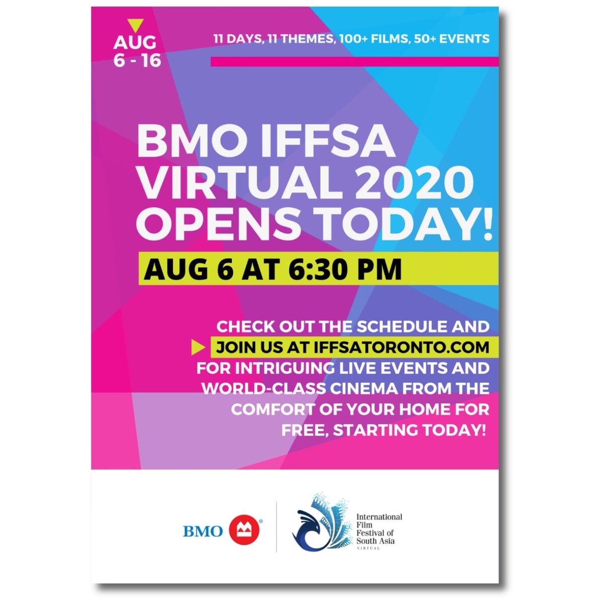 IFFSAToronto's tweet photo. BMO IFFSA VIRTUAL 2020 OPENS TODAY! Join us at:-
https://t.co/ggCxOa7lZN
#IFFSATO #BMO #IBC #TorontoStar #CBCToronto #TurkishAirlines #OntarioCreates #savourontario #dairyfarmersofontario #homewoddsuitesbyhilton #sheridan #largest #southasian #film #festival #northamerica https://t.co/BsumBLK0fd