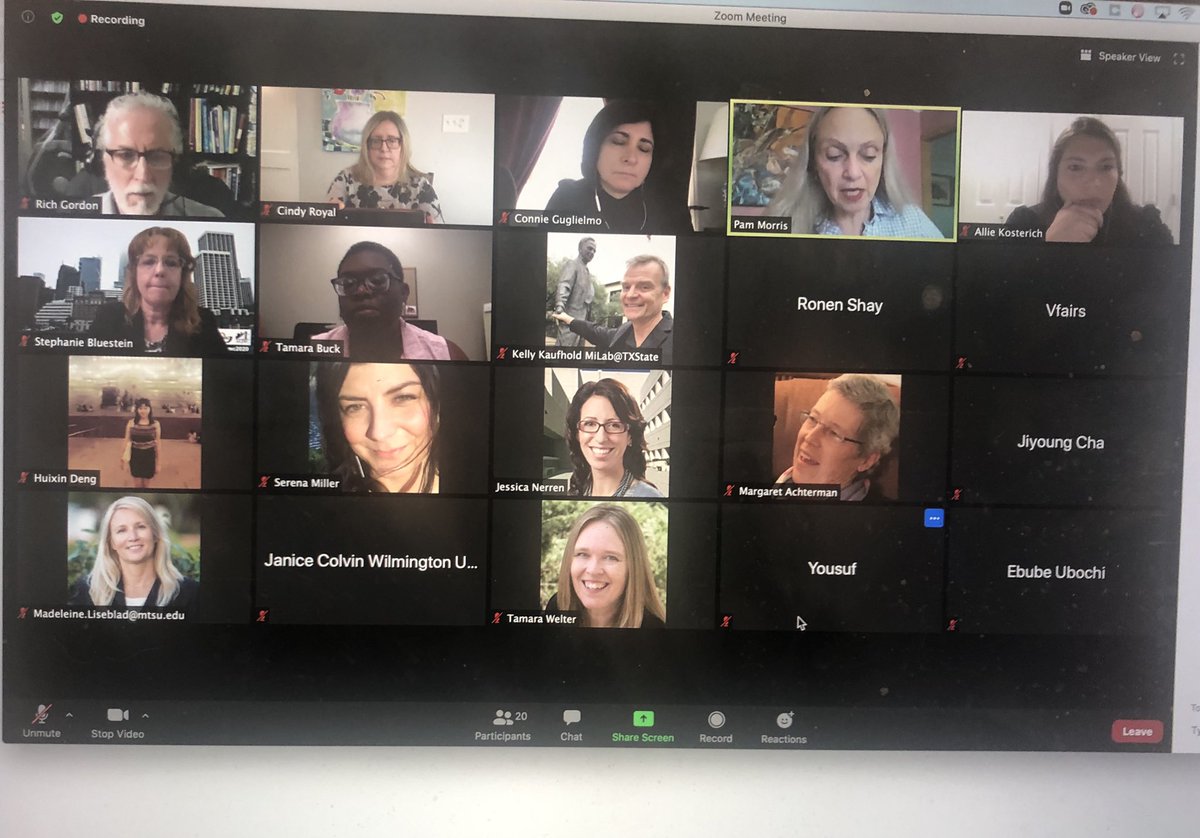 CindyRoyal's tweet photo. So glad people came to our panel! Thx @allkost, @richgor and entire panel. And @kkaufhold @amberhinsley @achterman @dr_serena @ShayRonen @Tzbuck71 &amp; all who attended! #AEJMC2020 #aejmc #aejmc20 https://t.co/9jPXWpSlIO
