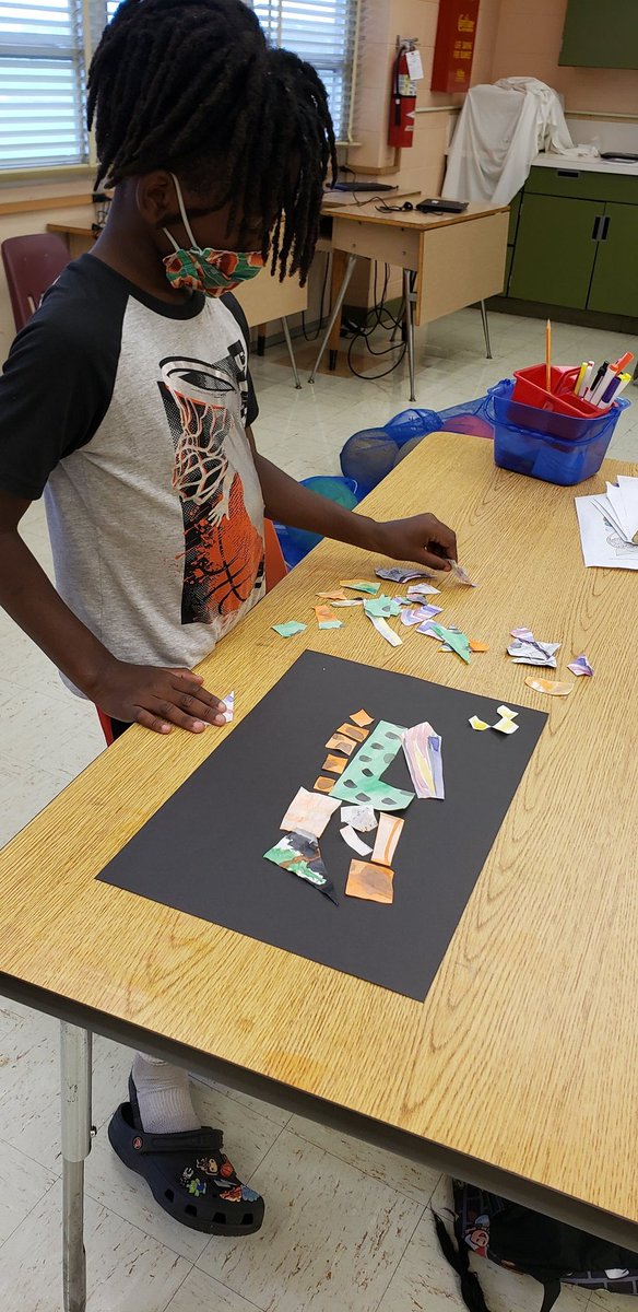 sesterling99's tweet photo. Making a collage from watercolor paintings. @shockleyshmsart  we thought you would approve! #summerschool20 https://t.co/hj4i0K72gr