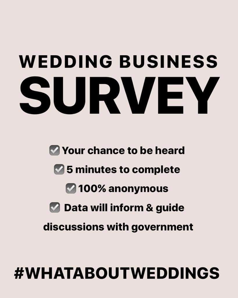 Wedding businesses that follow me, pls fill in this survey. Anyone else, pls help by sharing. We need a collective push for clarity and help for our sector especially with the lack of consumer confidence we're seeing more and more of surveymonkey.co.uk/r/whataboutwed… #whataboutweddings