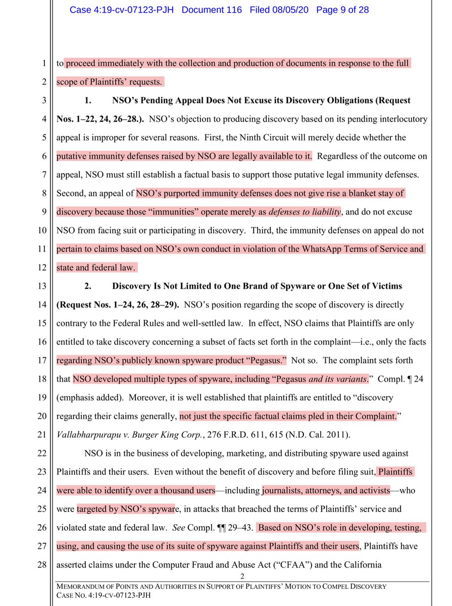 In my industry it’s called the Triple D tactic; DelayDistractDenyPlaintiffs make a solid argument that NSO has essentially granted itself a “stay” of discovery. By means of subterfuge & a plethora of legal maneuvers -specifically interlocutory appeal https://drive.google.com/file/d/1I-h88X8c2pqJ2onRPVnZNnbEpc3y-dmw/view?usp=drivesdk