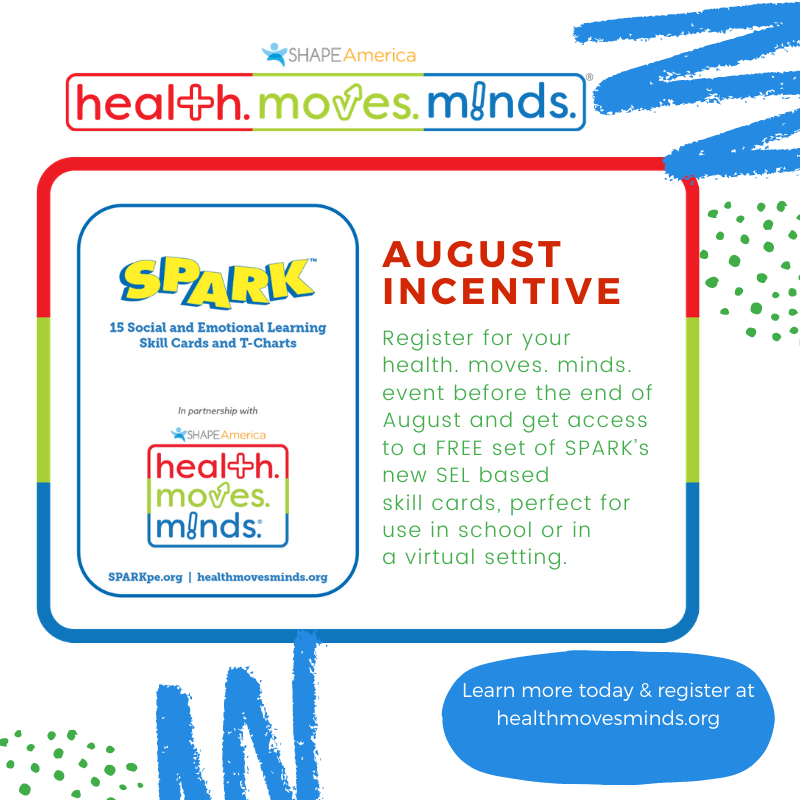 SHAPEAmerica's tweet image. Kids benefit from movement and #healthmovesminds ensures it😃

If you register for your #healthmovesminds event before the end of August, you receive a FREE set of @SPARKPhysEd new #SEL based skill cards

Register 👇👇👇
healthmovesminds.org