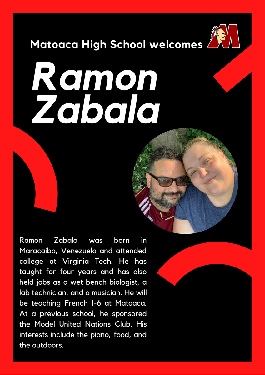 Matoaca High School (@matoacahighs) on Twitter photo Matoaca welcomes Ramon Zabala to the Warrior faculty!
<a href="/ElizabethSBaber/">Elizabeth Baber</a> <a href="/matoacahsathlet/">Matoaca Athletics</a> Matoaca welcomes Ramon Zabala to the Warrior faculty!
<a href="/ElizabethSBaber/">Elizabeth Baber</a> <a href="/matoacahsathlet/">Matoaca Athletics</a>