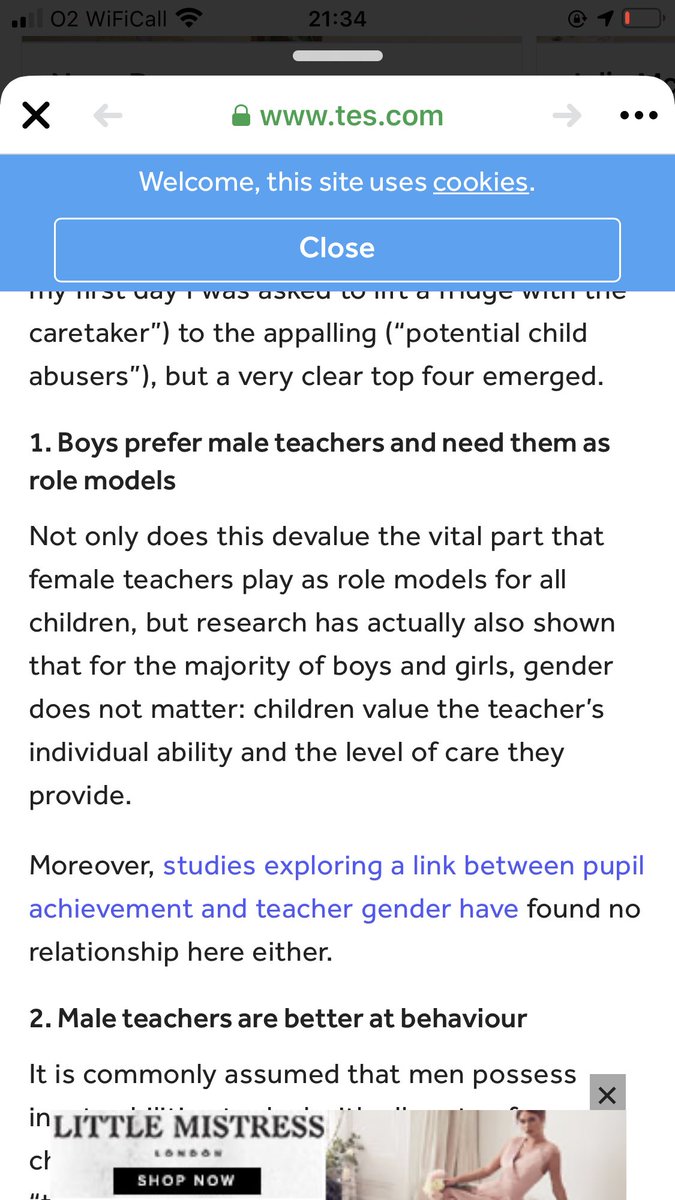 Interesting little read. Had or heard these said soooo many times. Gender doesn’t effect teaching and your child will not come out any better or worse with a male teacher. Stop saying these things, it’s sexist and annoying 🤷🏻‍♀️