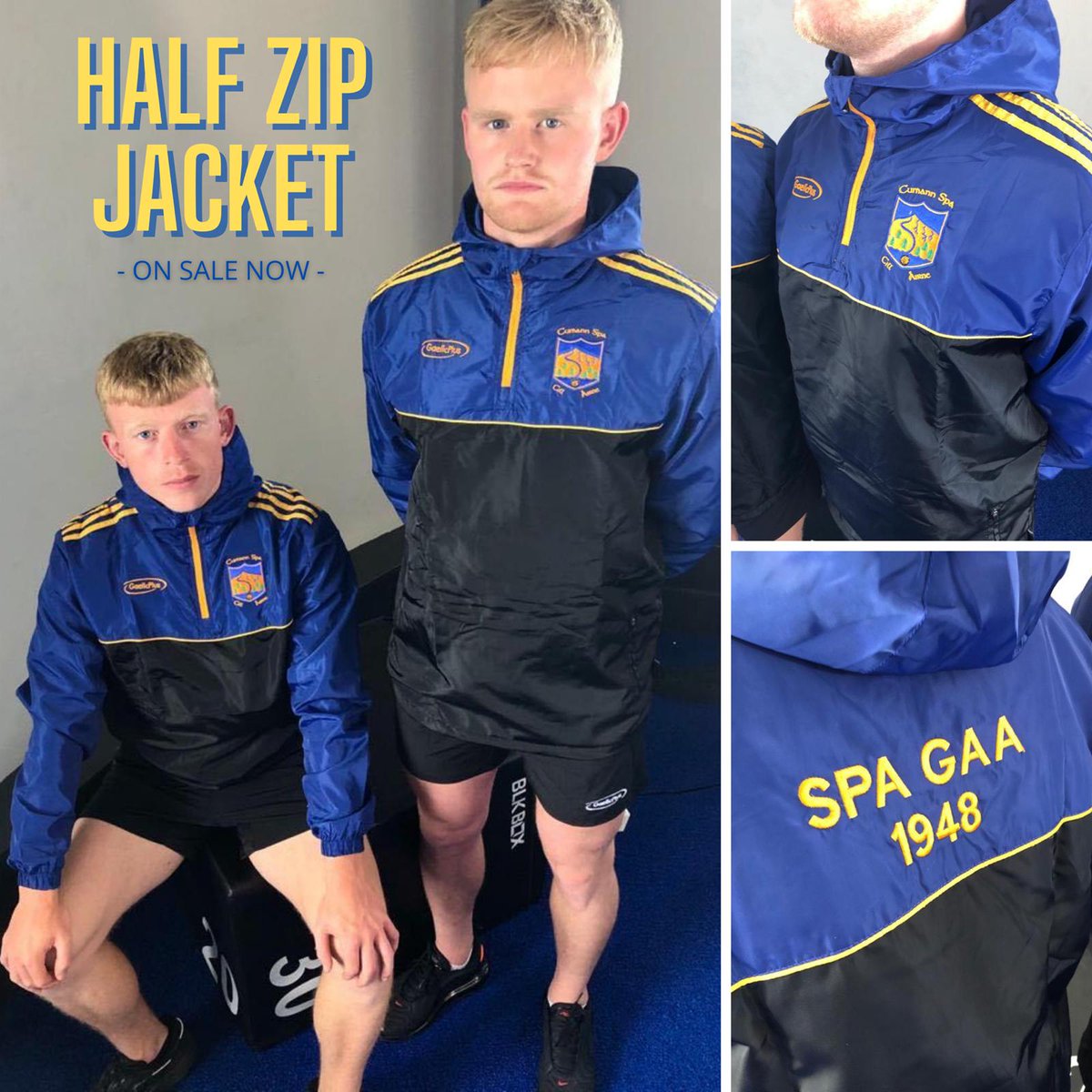 These fabulous new half-zip jackets are now available in the <a href="/gaa_spa/">Spa  Gaa</a> club merchandise shop! 😍💙💛
The shop is open every Saturday morning from 10-11am. Any enquiries contact Mathilda on 0876487356. #GaelicPlus #SpaGAA #clubgear