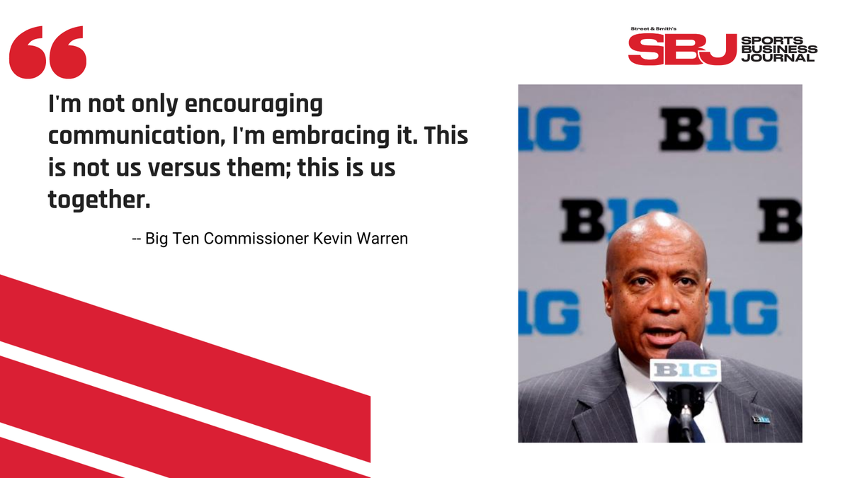 SBJ's tweet photo. Today's #TopQuote comes from #BigTen Commissioner Kevin Warren, on his support of the "Big Ten Unity Proposal" initiative that was launched by conference football players. https://t.co/9mTWslMxHO