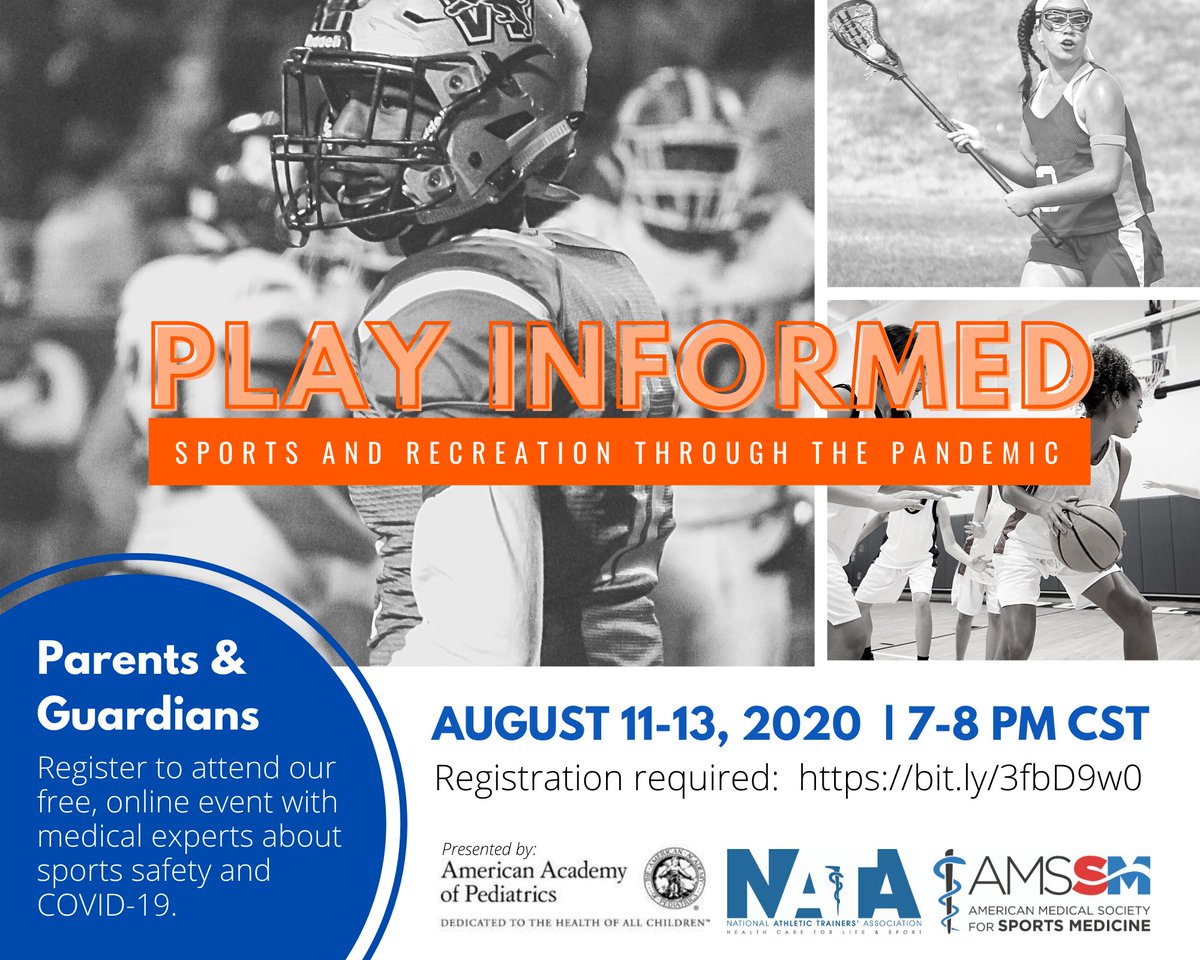 aSaferApproach's tweet image. To provide YOU with evidence-based information, @AmerAcadPeds, @TheAMSSM and @NATA1950 have partnered to host “Play Informed Sports and Recreation Through the Pandemic,” a free, three-part series with trusted medical experts. Learn more: nata.org/advocacy/youth…