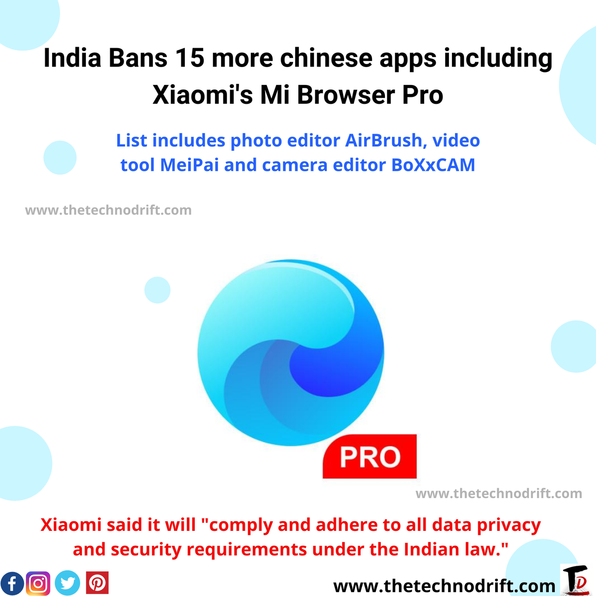 techno_drift's tweet photo. Xiaomi's Mi Browser Pro banned in India #MiBrowser #mibrowserbanned #BoycottMadeInChina #tech #technology #technologynews #technews 
VIsit our website at https://t.co/ZHA4kLIh37 https://t.co/oA5740bz9I