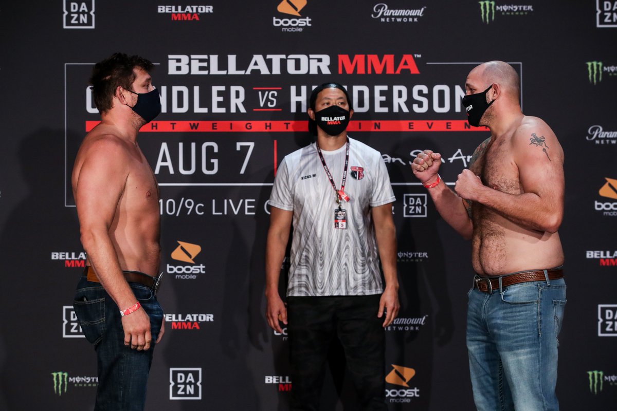 BellatorMMA's tweet photo. The #Bellator243 weigh-ins are in the 📚s.

These fighters throw down LIVE tomorrow night.

The main card kicks off at 10/9c LIVE and FREE on @ParamountNet and at 3am BST on @SkySports. https://t.co/fvGlTDi9Qg