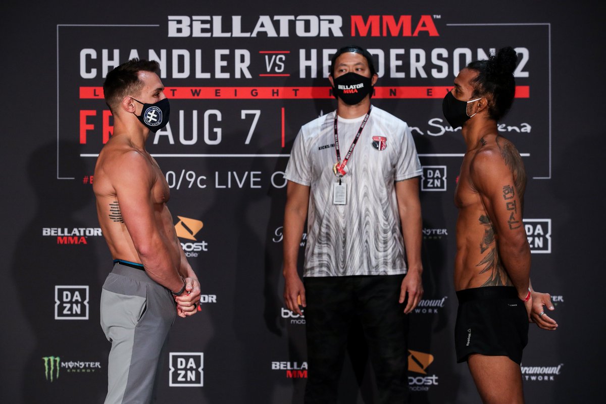 BellatorMMA's tweet photo. The #Bellator243 weigh-ins are in the 📚s.

These fighters throw down LIVE tomorrow night.

The main card kicks off at 10/9c LIVE and FREE on @ParamountNet and at 3am BST on @SkySports. https://t.co/fvGlTDi9Qg